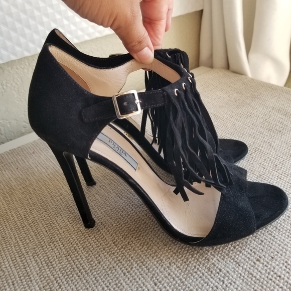 Prada | Suede Fringe Sandals - Picture 2 of 12